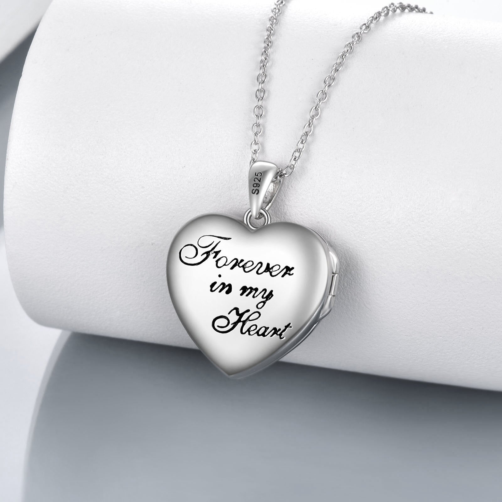 Sterling Silver Opal Turtle Heart Personalized Photo Locket Necklace With Engraved Word For Women