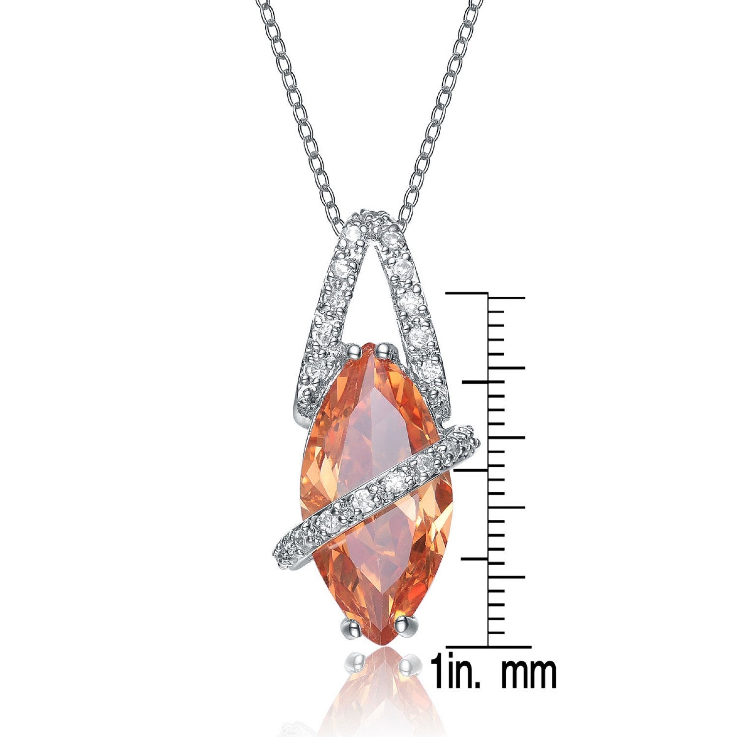 Sterling Silver Orange Cubic Zirconia Stone Oval Band Pendant