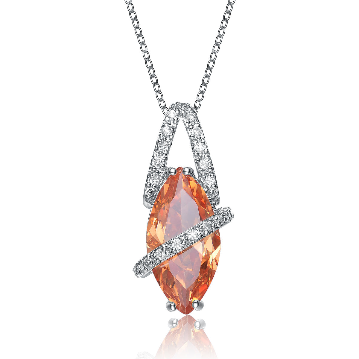 Sterling Silver Orange Cubic Zirconia Stone Oval Band Pendant