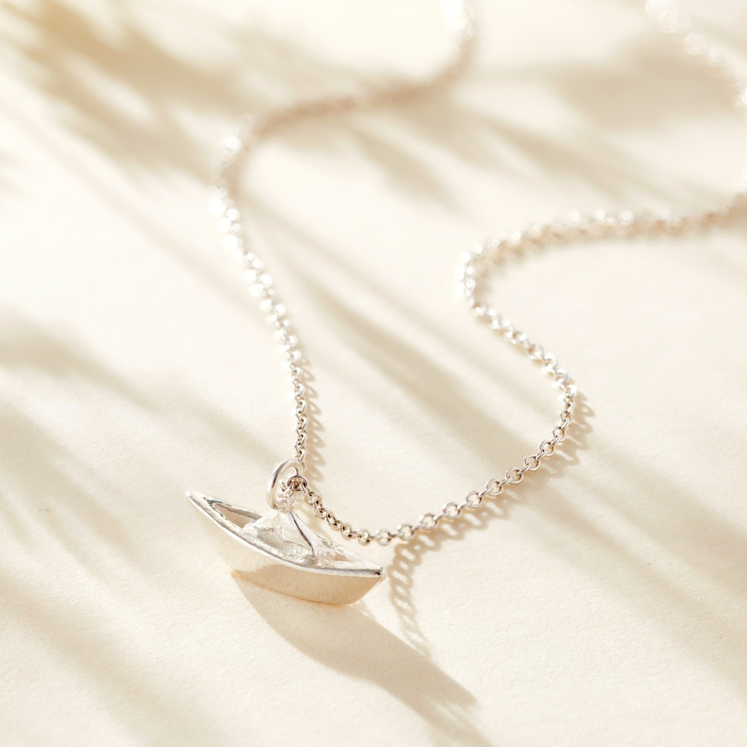 Sterling Silver Origami Boat Charm Necklace