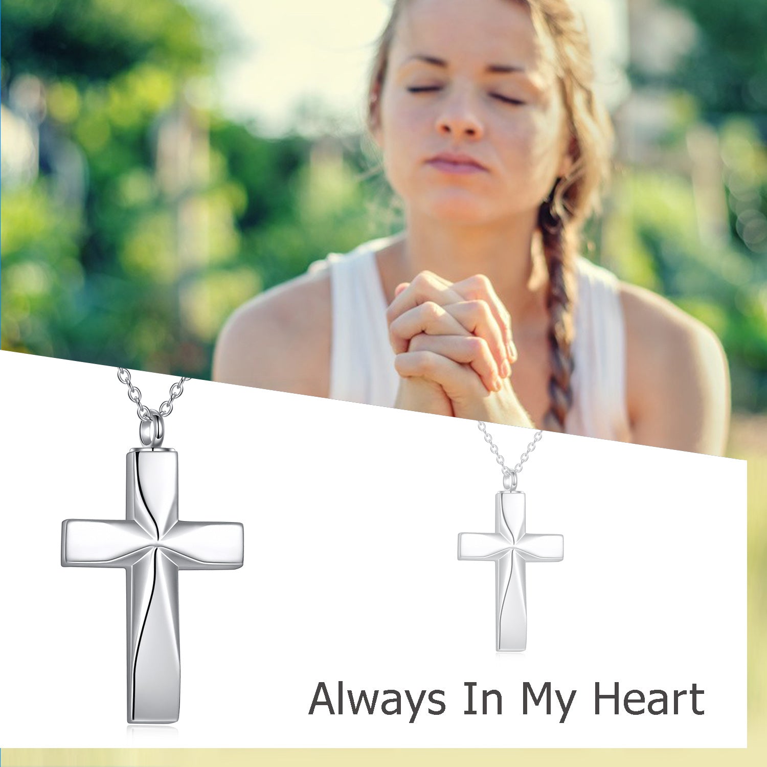 Sterling Silver Origami Cross Unisex Urn Necklace for Ashes