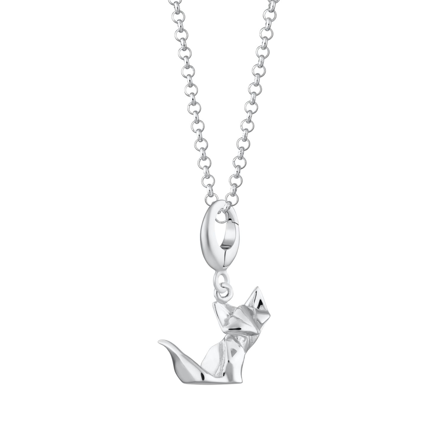 Sterling Silver Origami Fox Charm Necklace