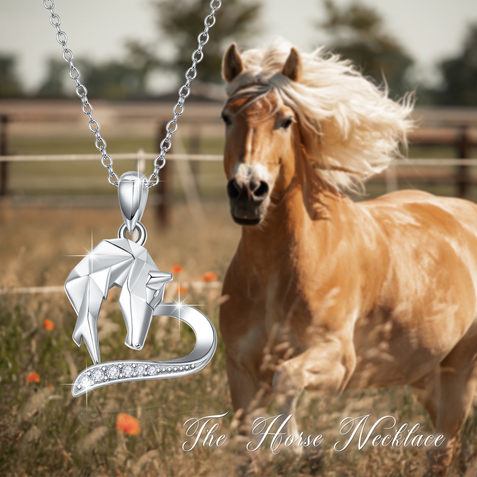 Sterling Silver Origami Horse Heart Pendant Necklace