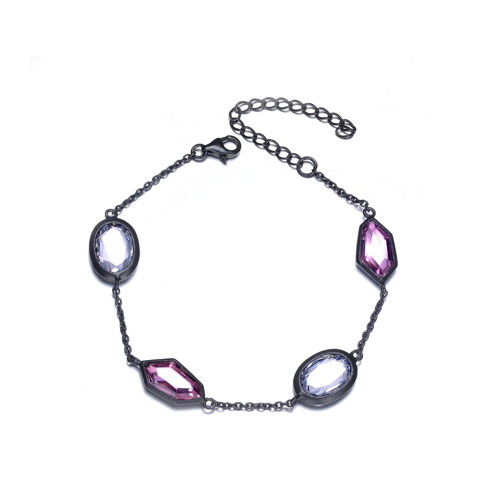 Sterling Silver Black Plated With Oval Cubic Zirconia Black Bracelet