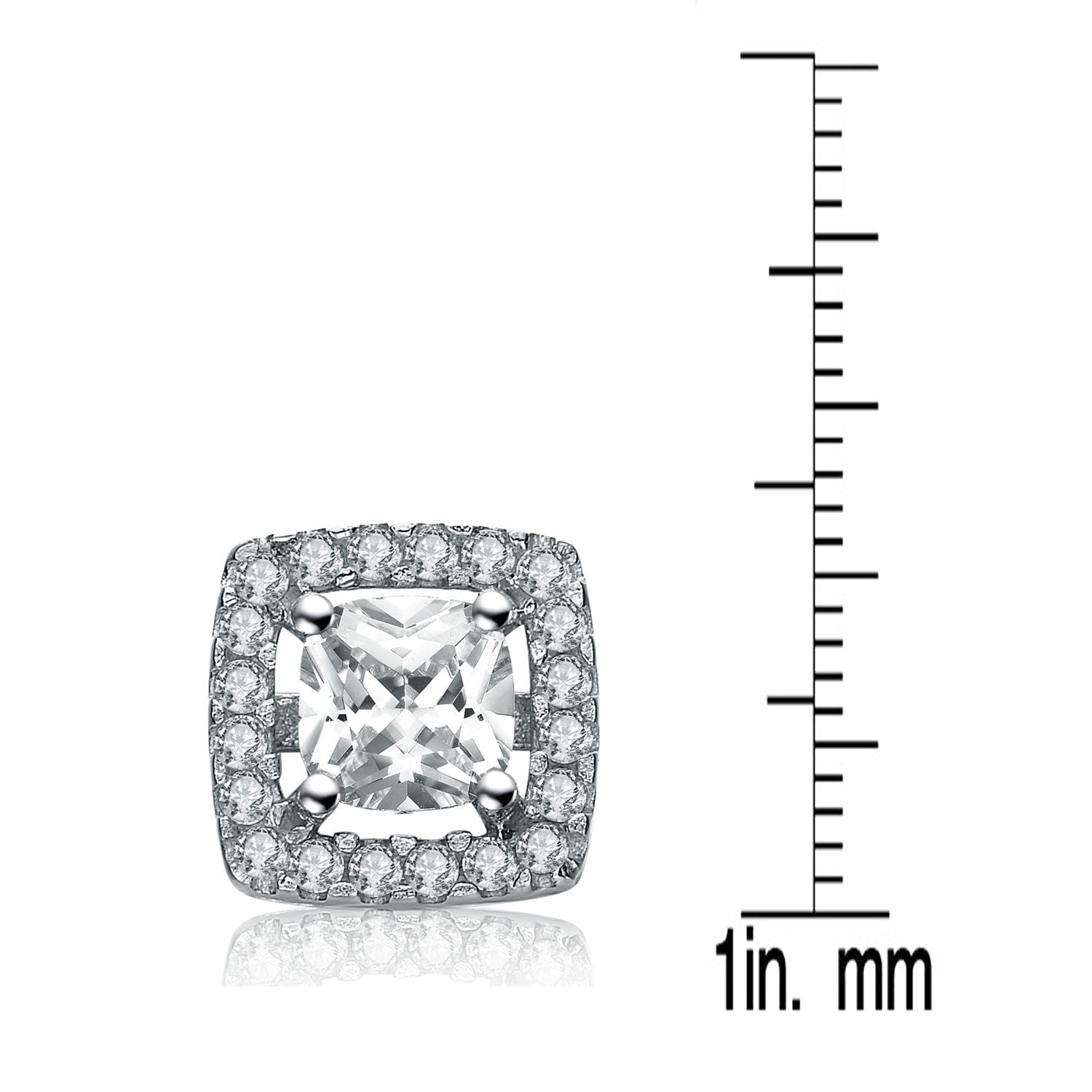 Sterling Silver Oval Cubic Zirconia Solitaire With Square Halo Earrings