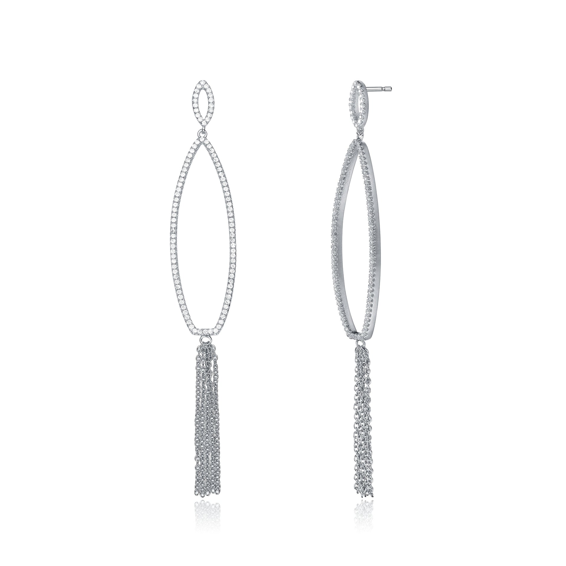 Sterling Silver Oval Cubic Zirconia Tassel Earrings