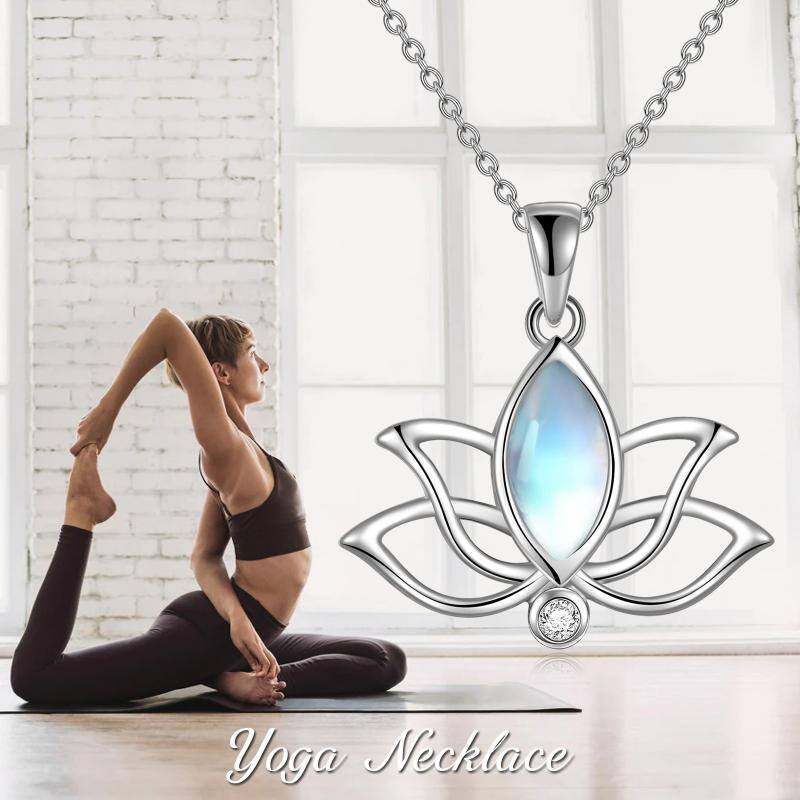 Sterling Silver Oval Moonstone Lotus Pendant Necklace