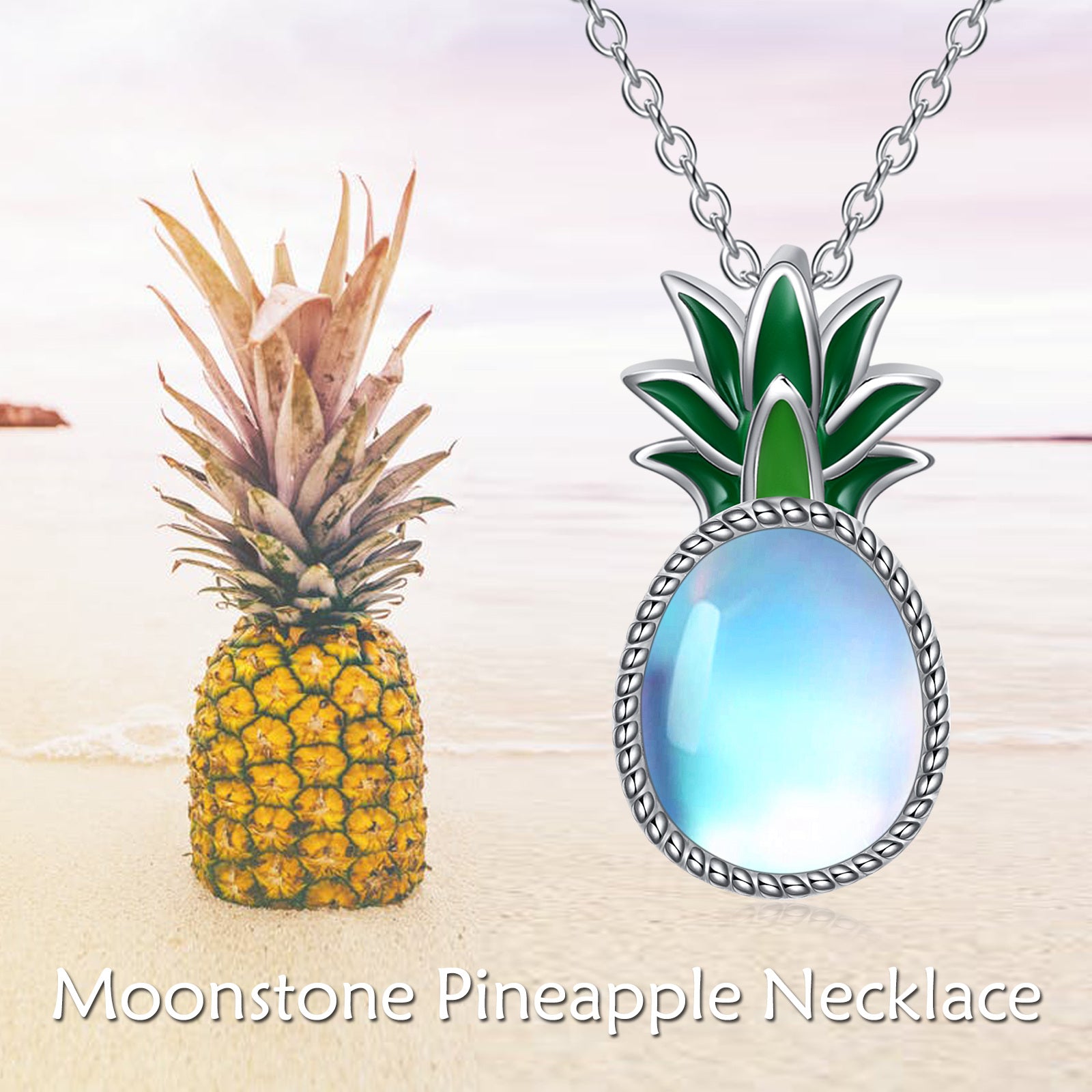 Sterling Silver Oval Moonstone Pineapple Pendant Necklace