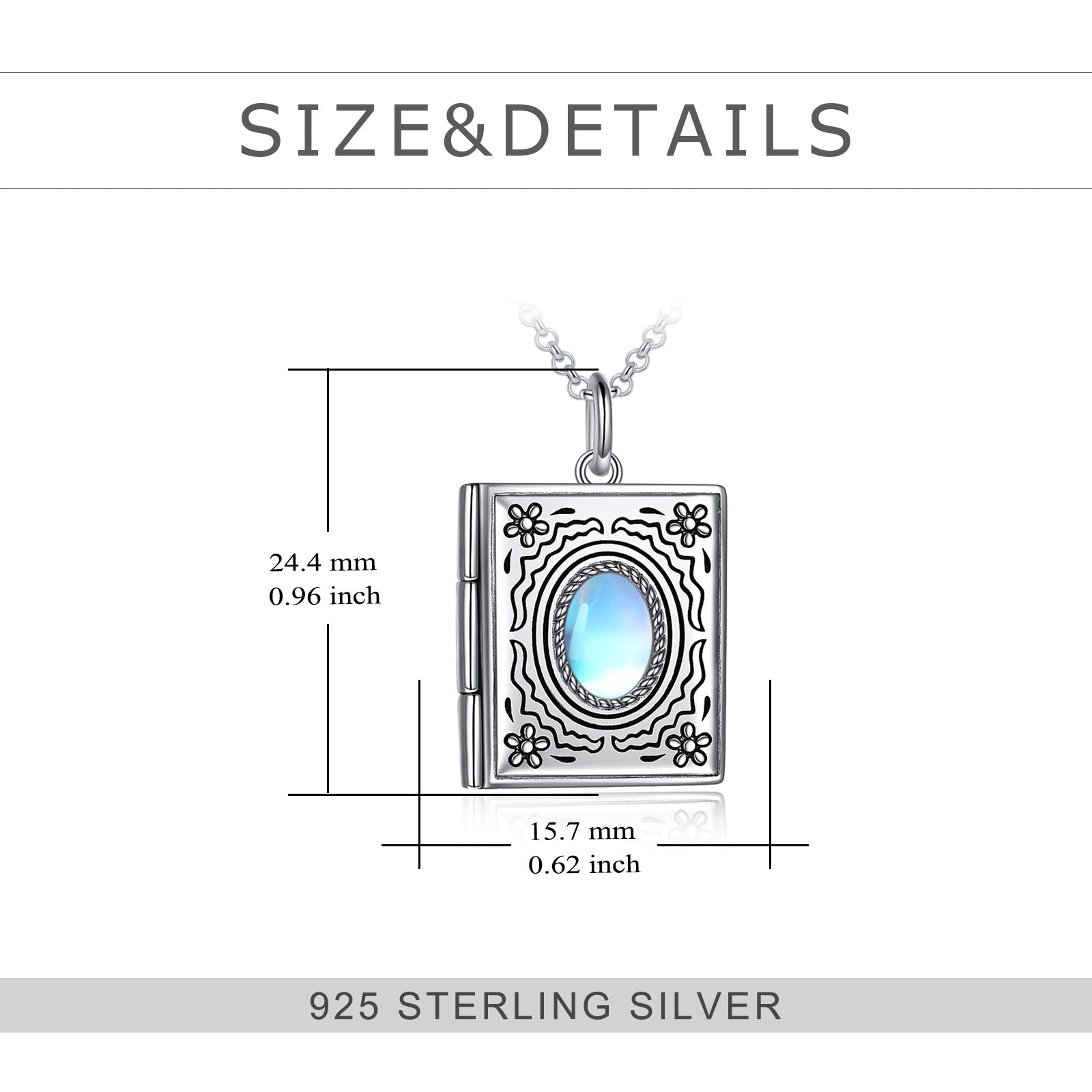 Sterling Silver Oval Moonstone Sunflower Personalized Photo Locket Necklace