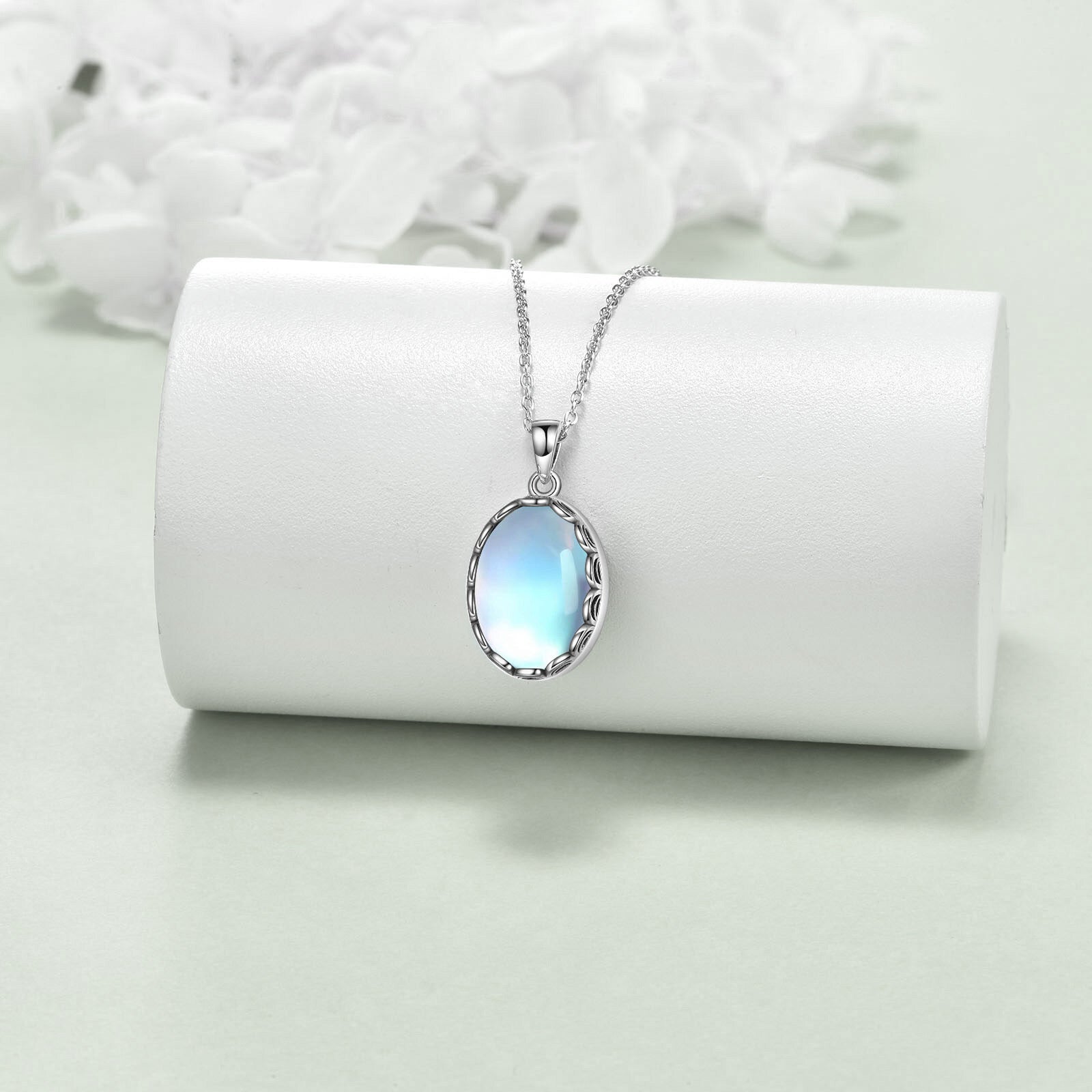 Sterling Silver Oval Moonstone Urn Necklace for Ashes
