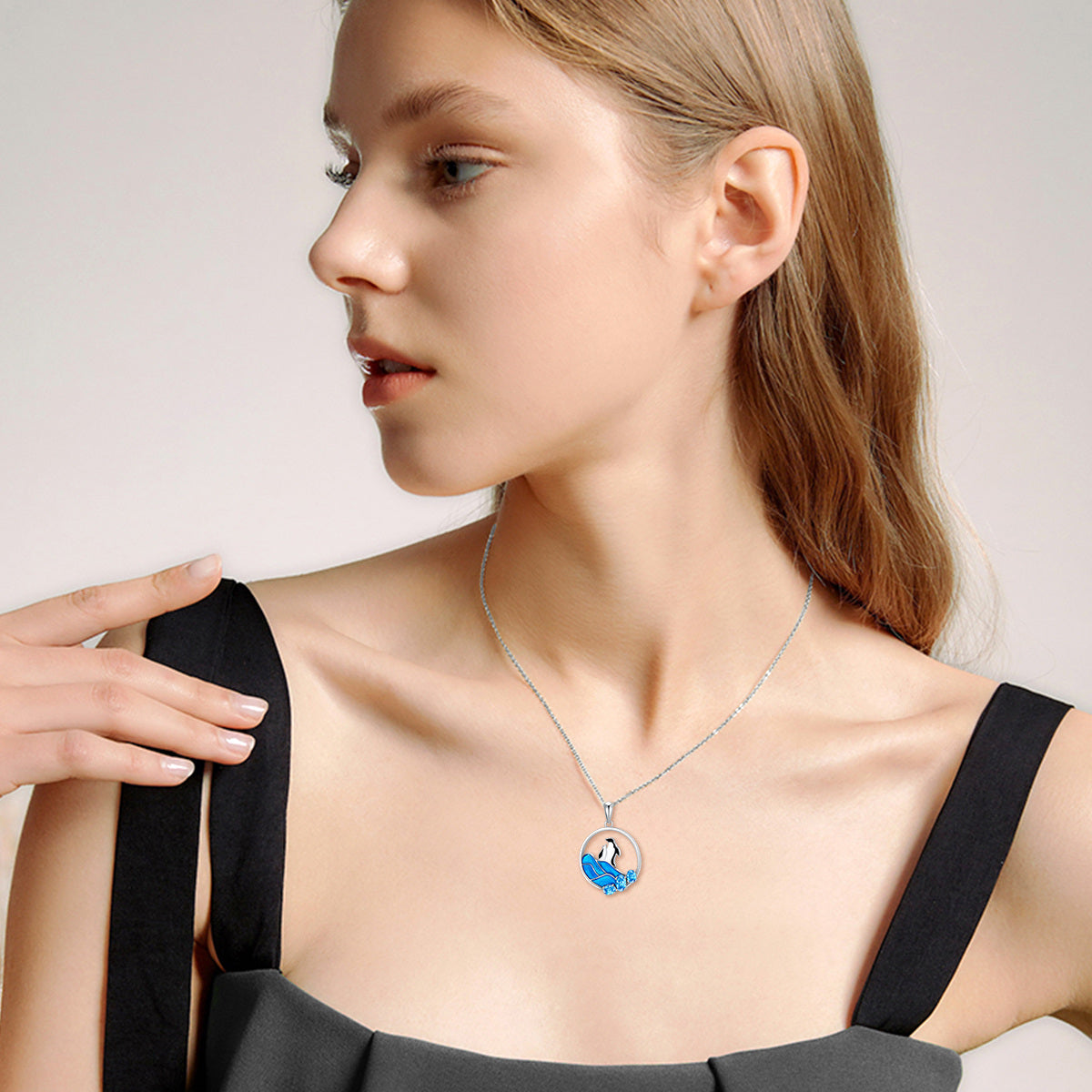 Sterling Silver Oval Shaped Crystal Penguin Pendant Necklace