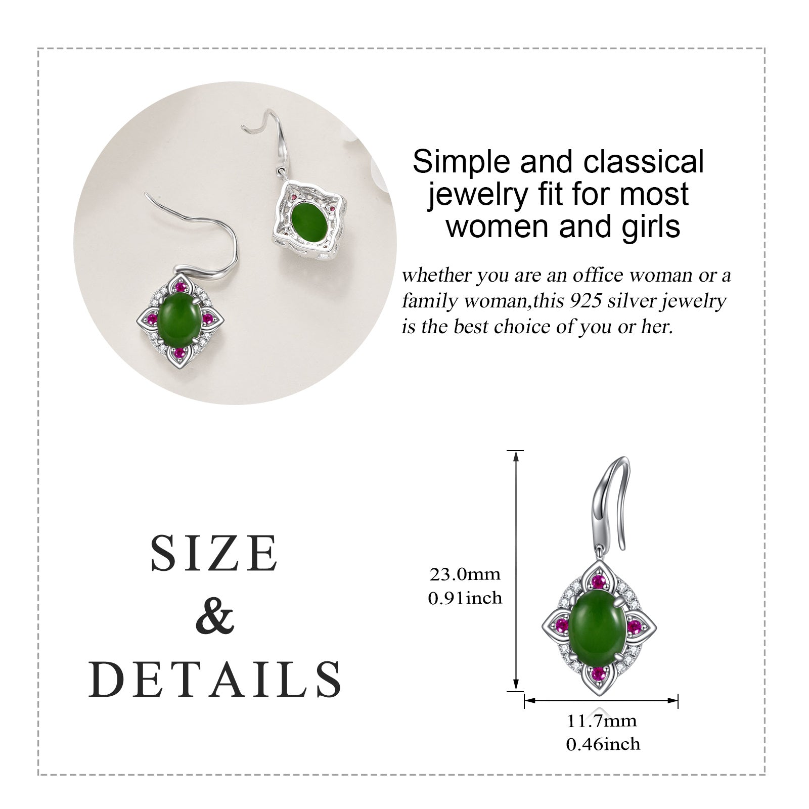 Sterling Silver Oval Shaped Jade Drop Earrings