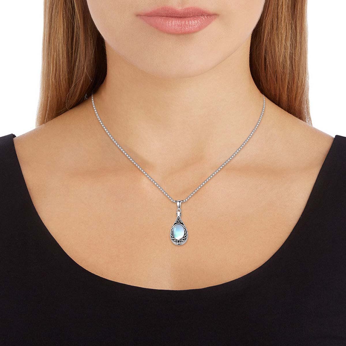 Sterling Silver Oval Shaped Moonstone Celtic Knot & Drop Shape Urn Necklace for Ashes