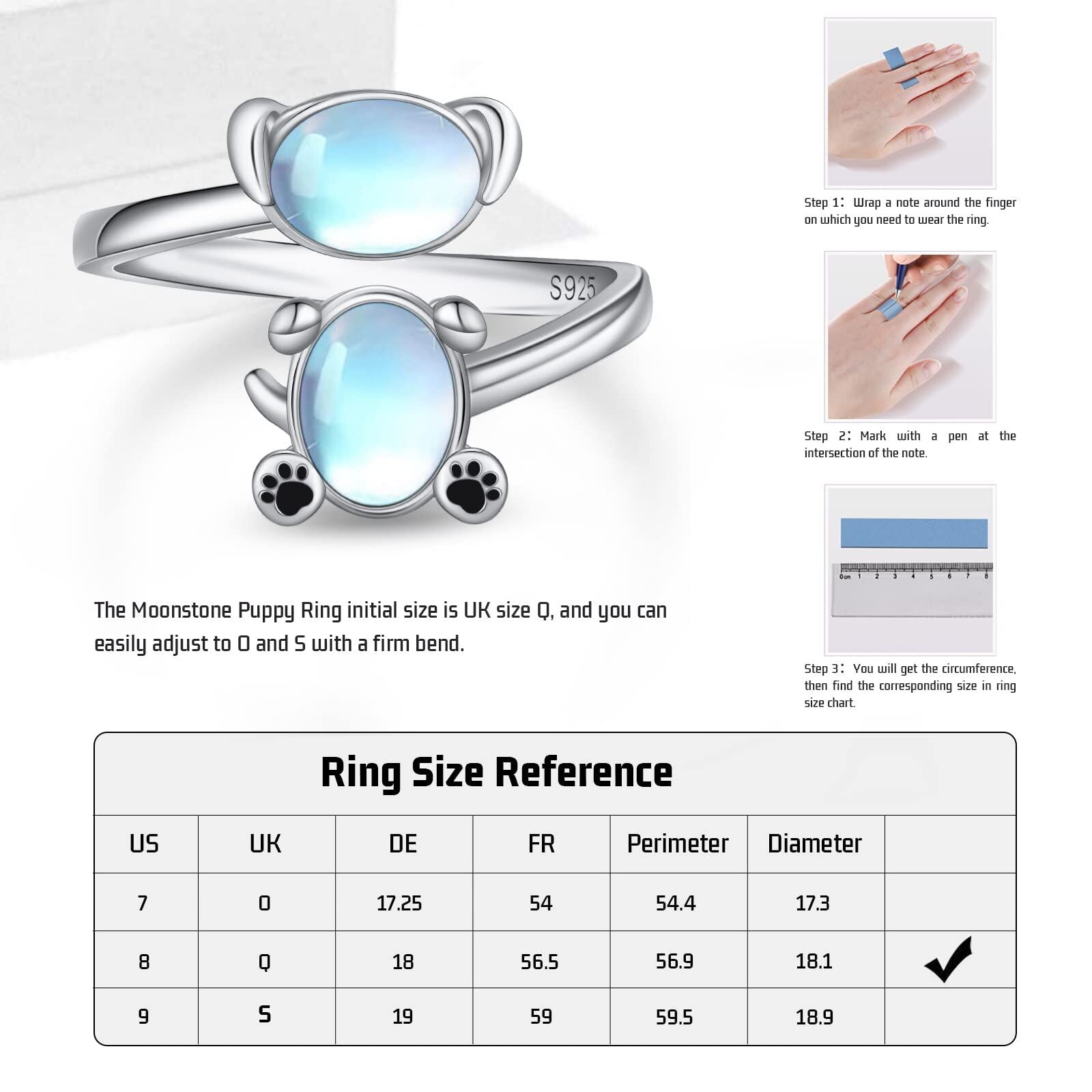 Sterling Silver Oval Shaped Moonstone Dog Open Ring