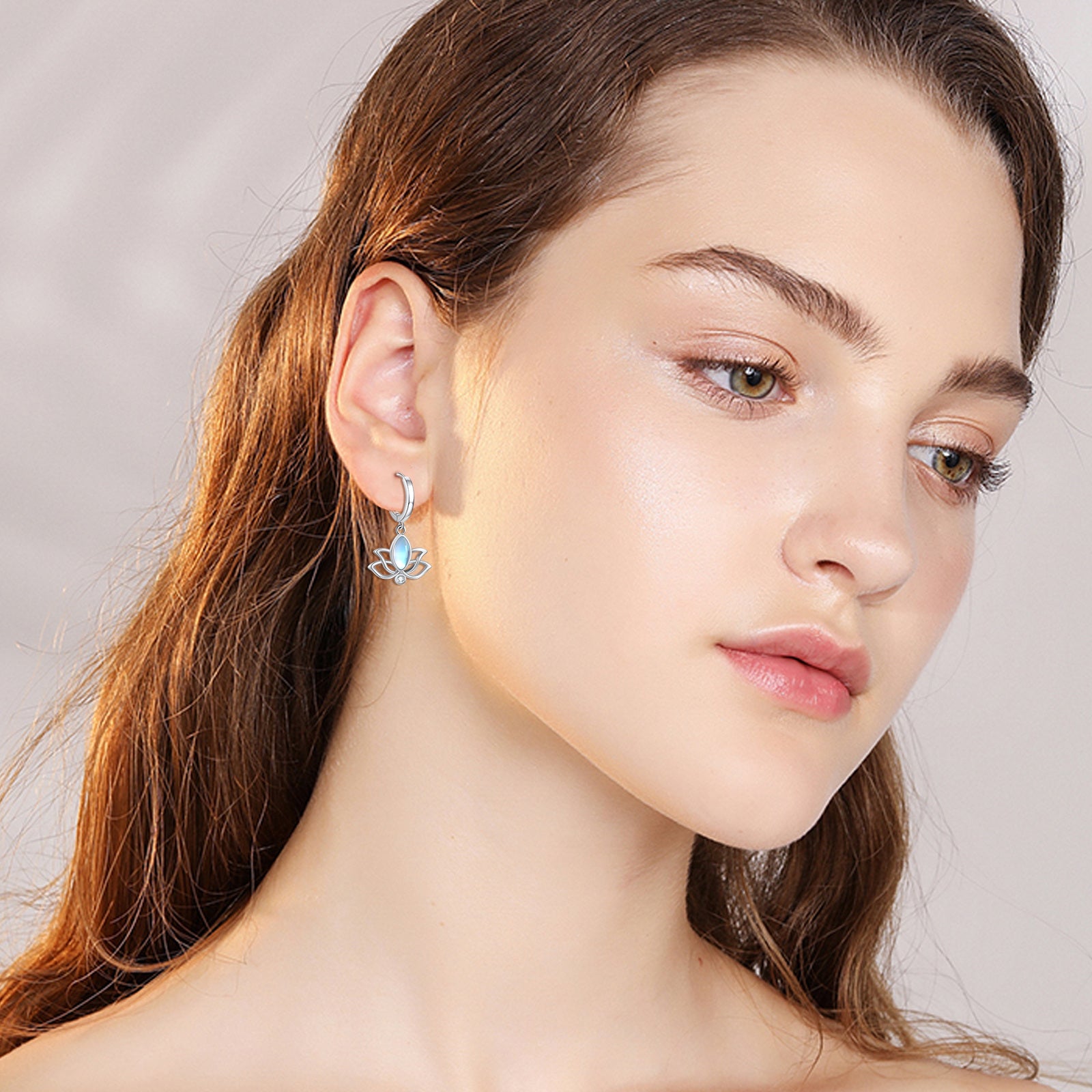 Sterling Silver Oval Shaped Moonstone Lotus Drop Earrings