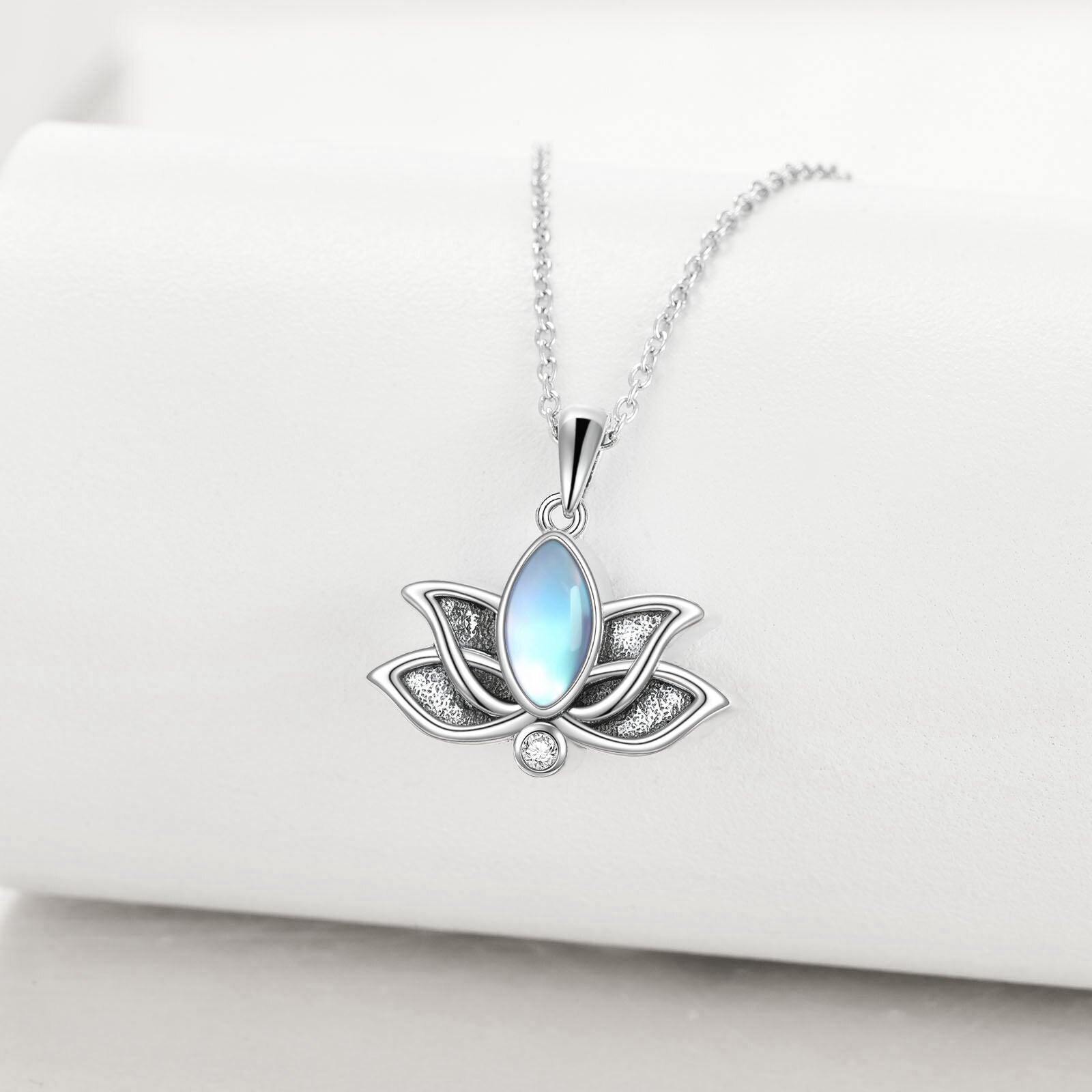 Sterling Silver Oval Shaped Moonstone Lotus Urn Necklace for Ashes
