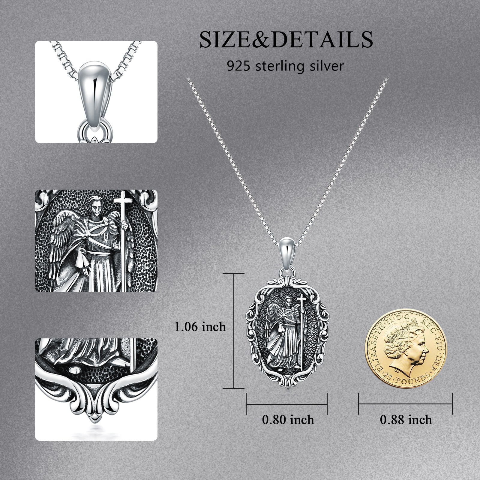 Sterling Silver Oval Shaped Saint Michael Pendant Necklace