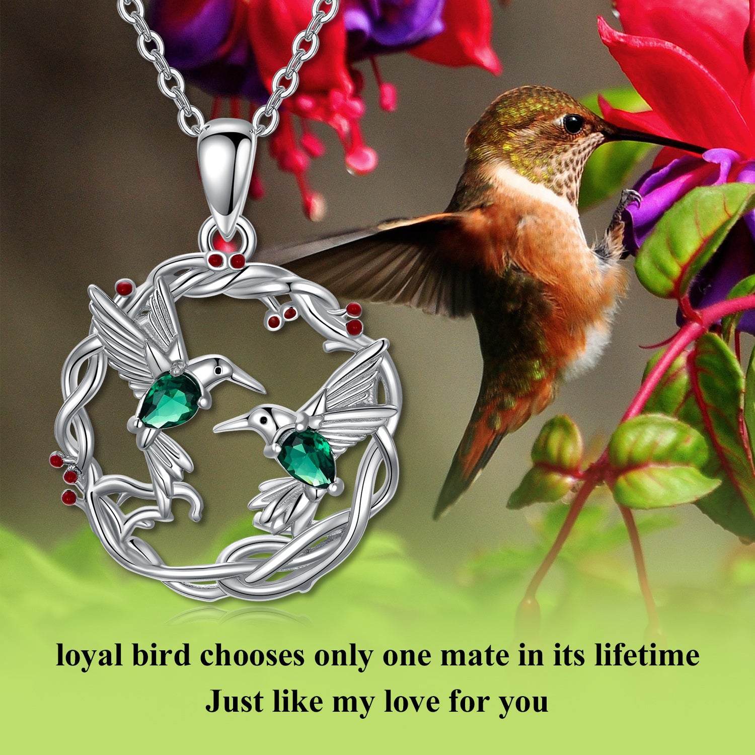 Sterling Silver Oval Shaped Zircon Bird Pendant Necklace