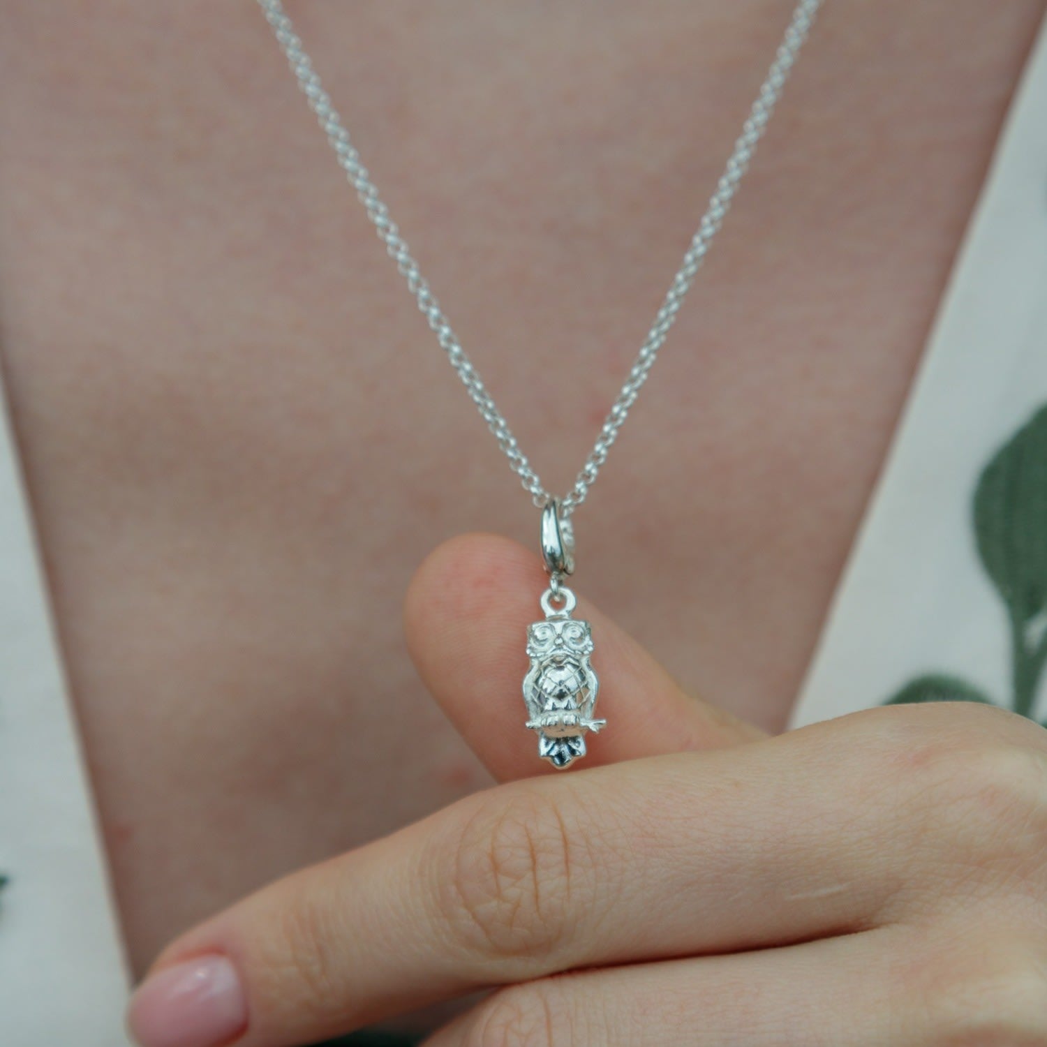 Sterling Silver Owl Charm Necklace