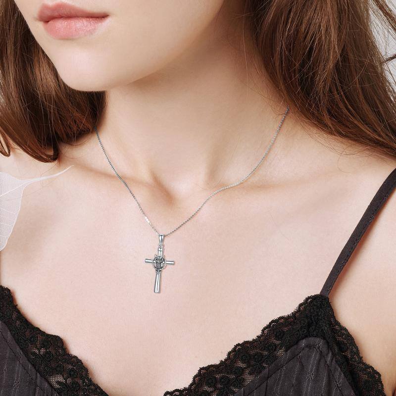 Sterling Silver Owl & Cross Urn Necklace for Ashes