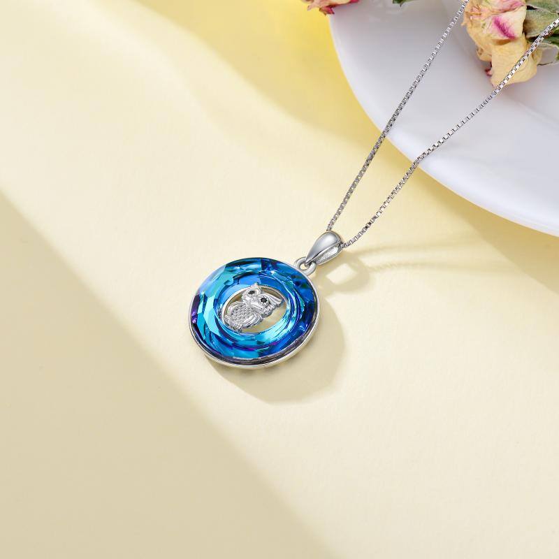 Sterling Silver Owl Crystal Pendant Necklace