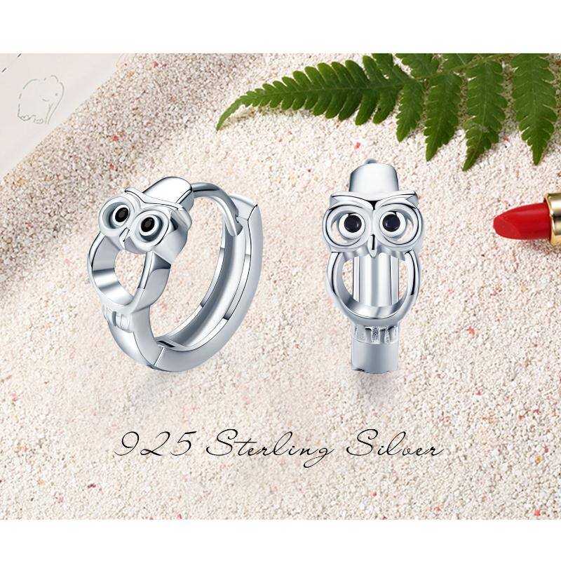 Sterling Silver Owl Hoop Earrings