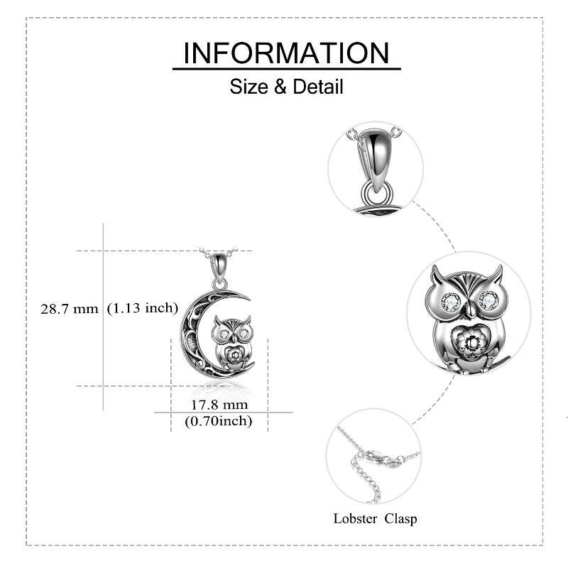 Sterling Silver Cubic Zirconia Owl & Moon Pendant Necklace