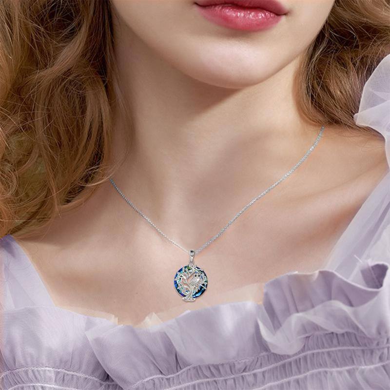 Sterling Silver Owl & Tree Of Life Crystal Pendant Necklace