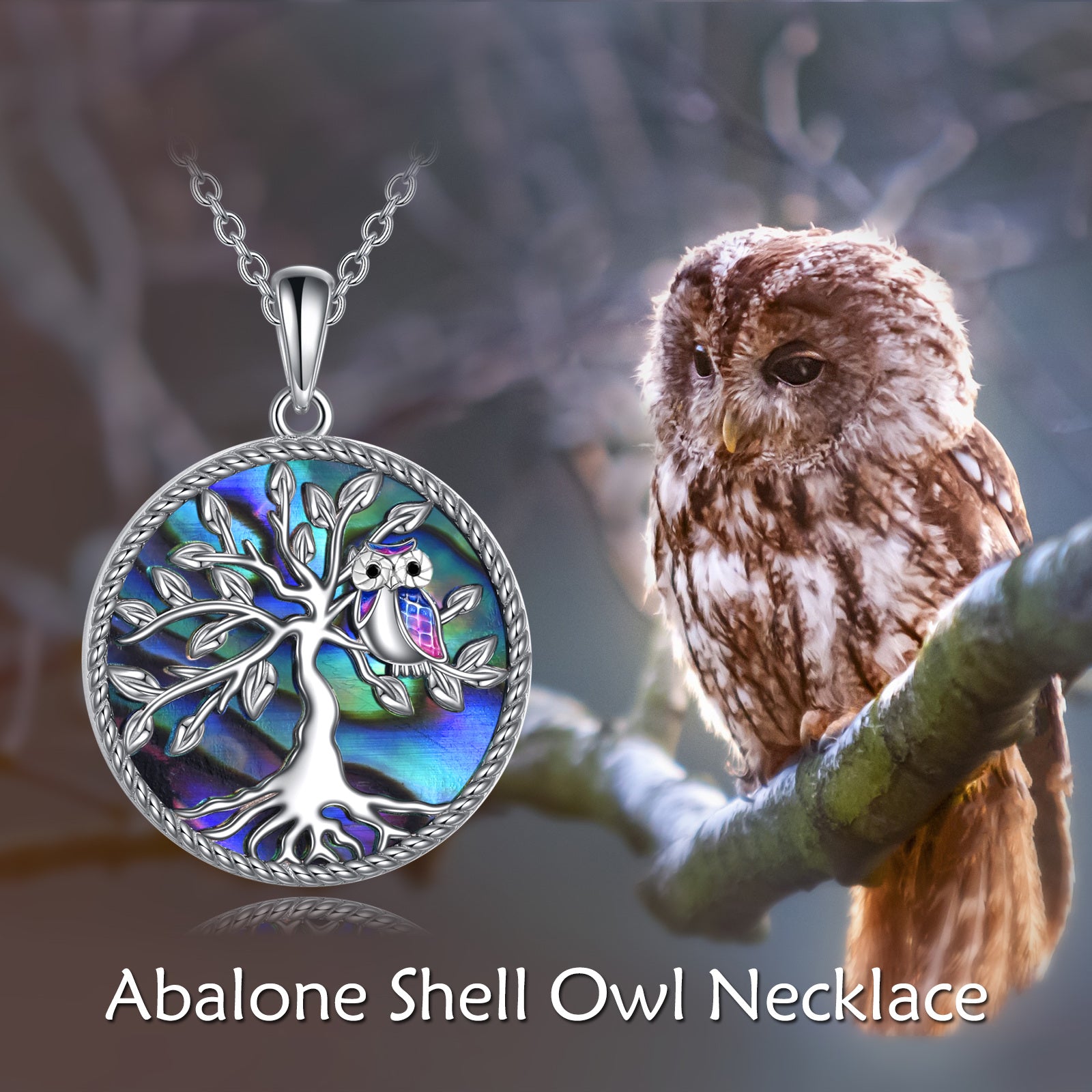 Sterling Silver Owl & Tree Of Life Pendant Necklace