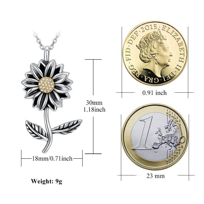Sterling Silver Oxidized Cubic Zirconia Sunflower Urn Necklace for Ashes