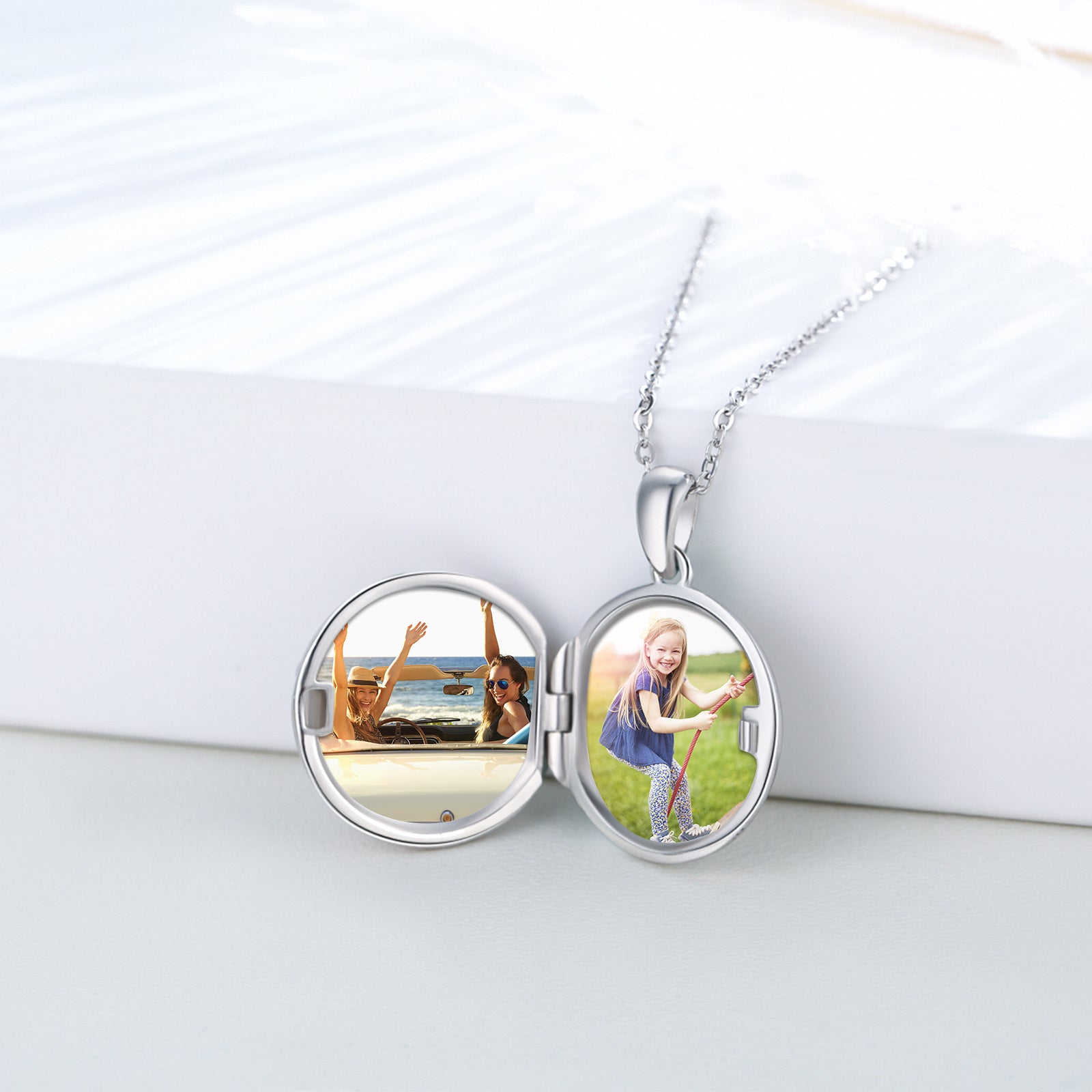 Sterling Silver Panda & Bamboo Round Pendant Personalized Photo Locket Necklace