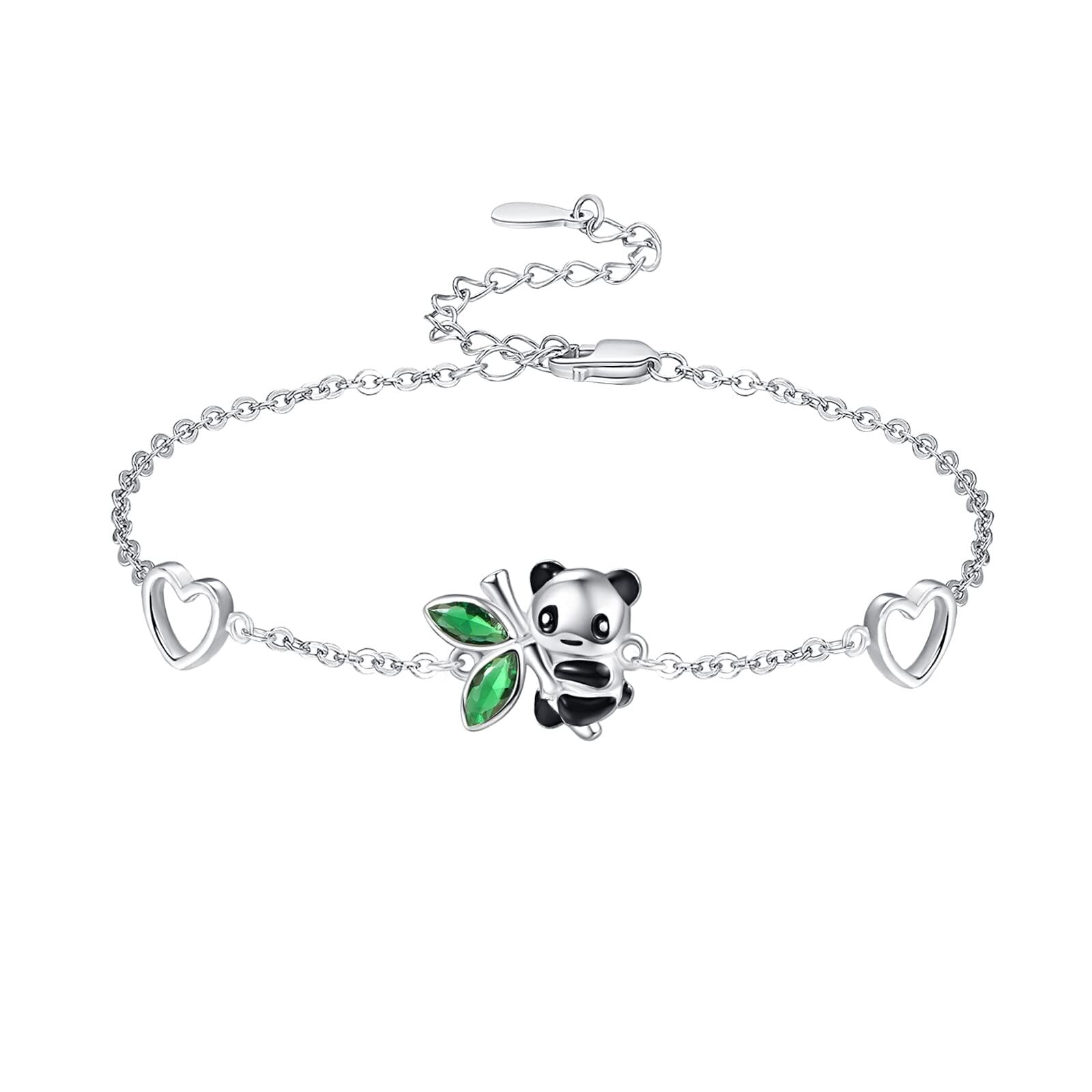 Sterling Silver Panda & Heart Charm Bracelet