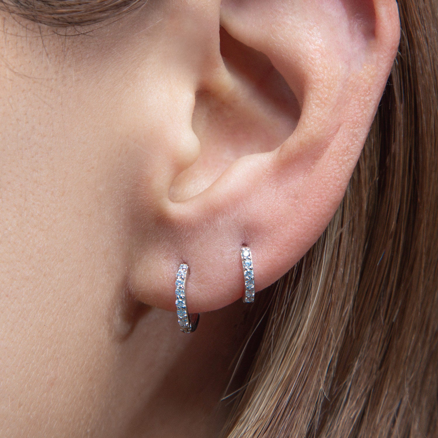 Seven Mm Silver Pave Hoop Earring