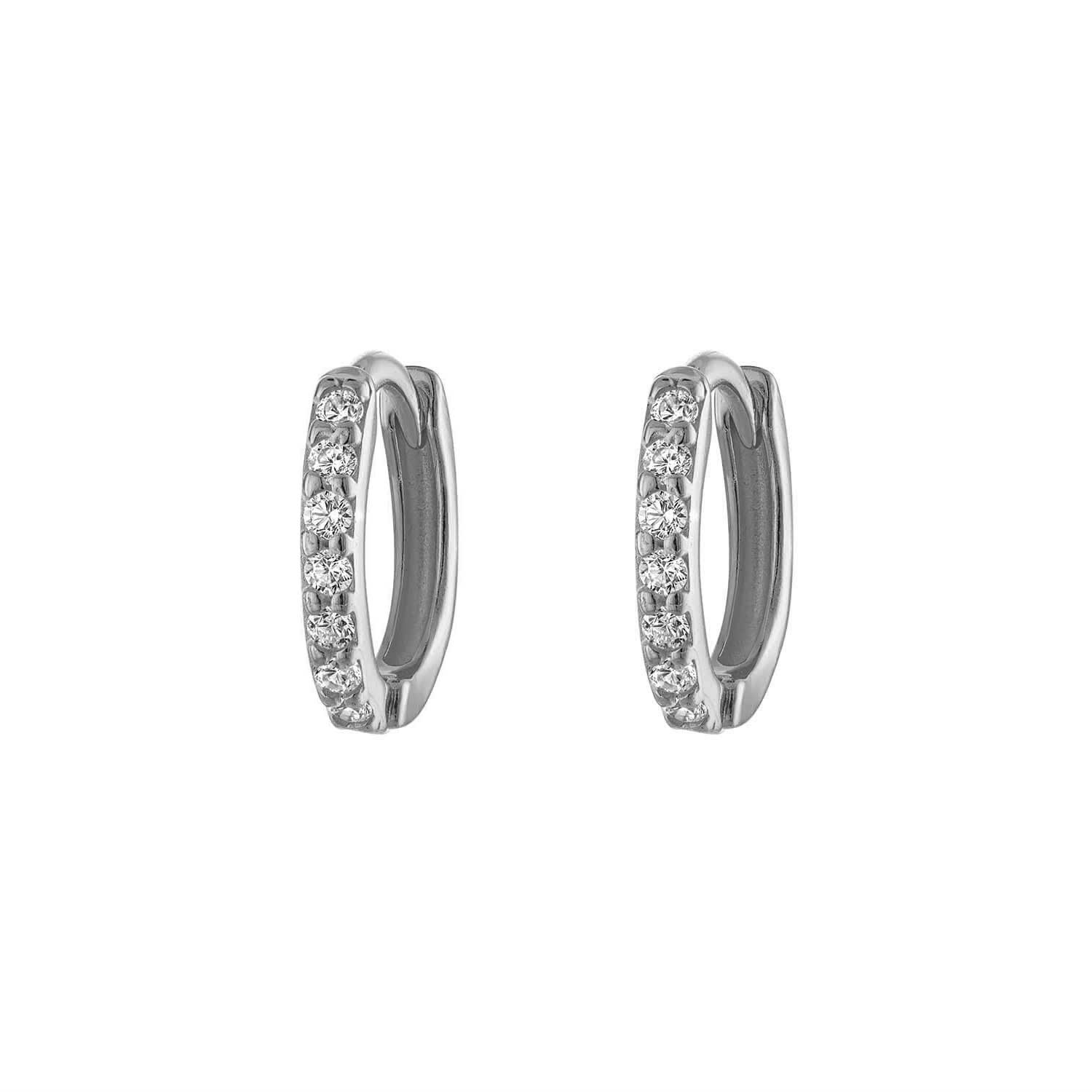 Eight Mm Silver Pave Hoop Earring