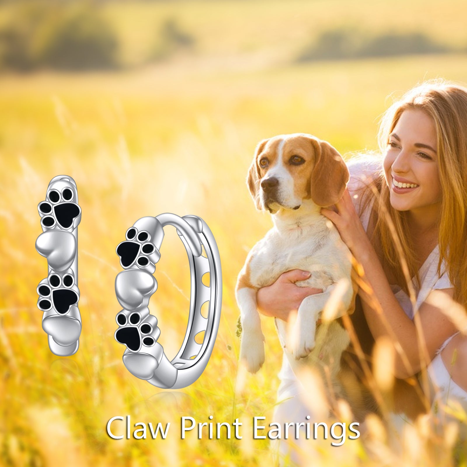 Sterling Silver Paw & Heart Hoop Earrings