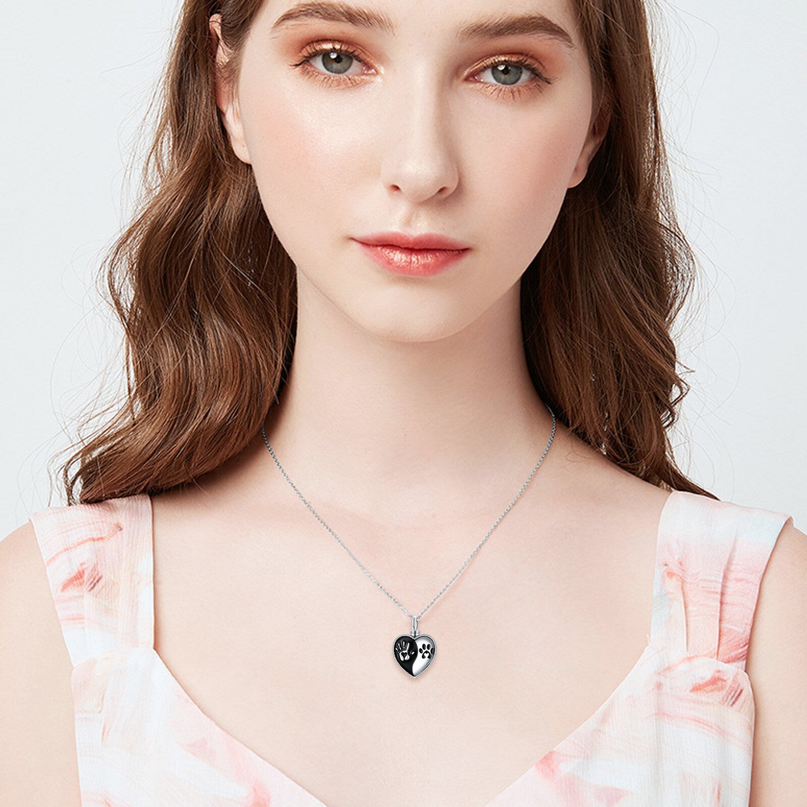 Sterling Silver Paw & Heart Urn Necklace for Ashes with Engraved Word