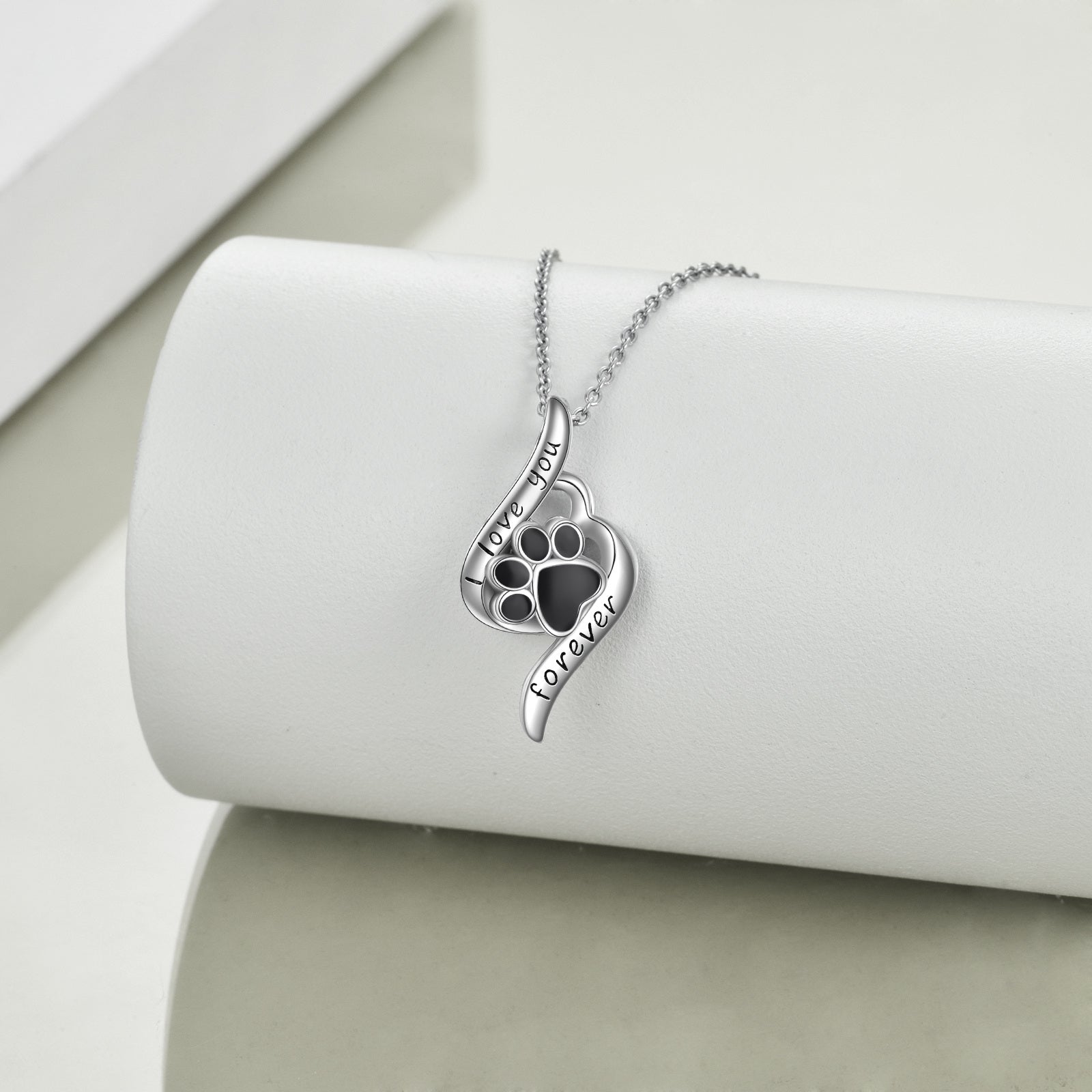 Sterling Silver Paw Urn Necklace for Ashes with Engraved Word