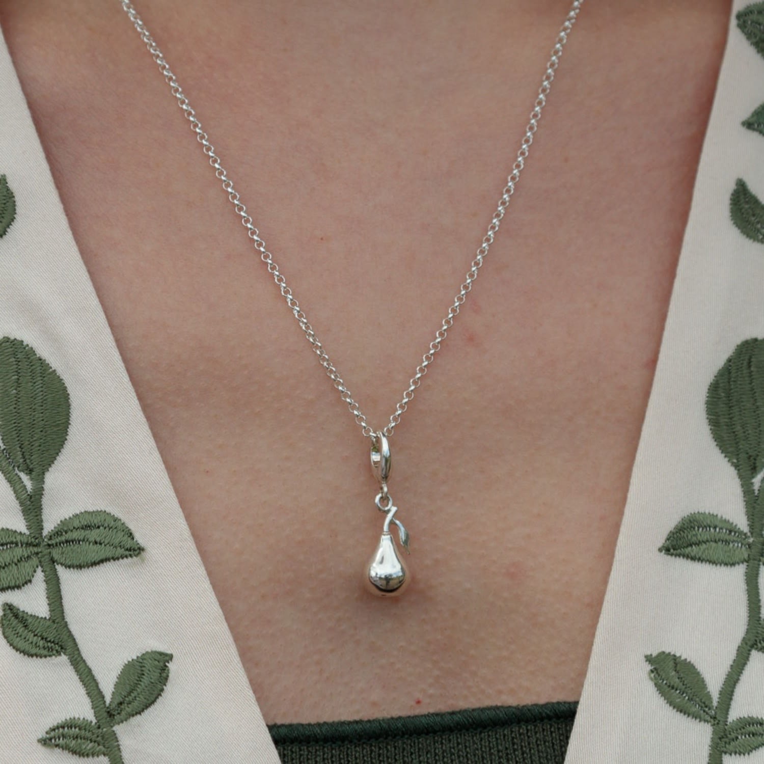 Sterling Silver Pear Charm Necklace
