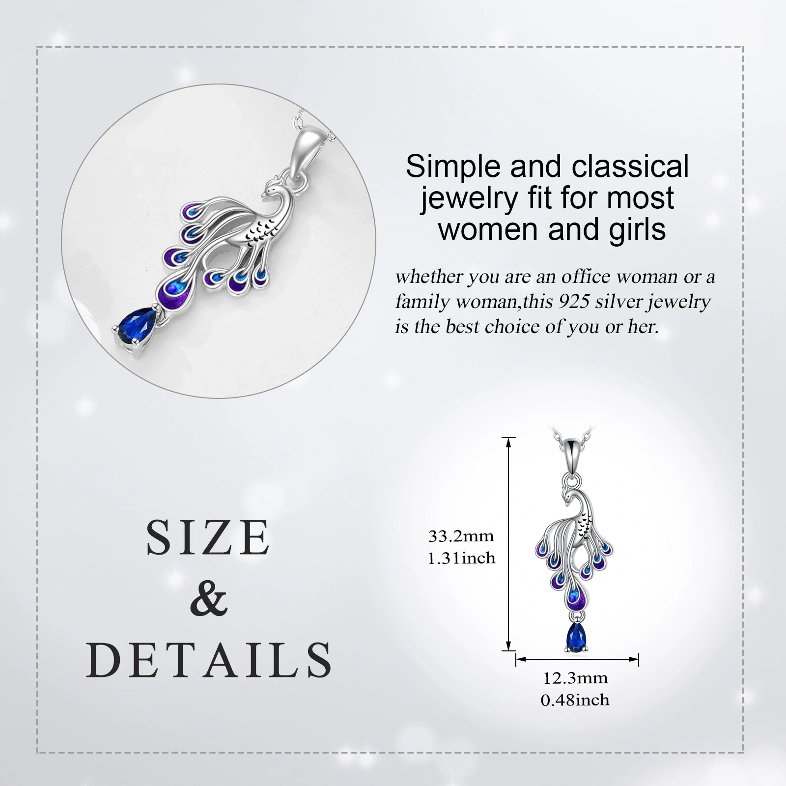 Sterling Silver Pear Shaped Crystal Peacock Pendant Necklace