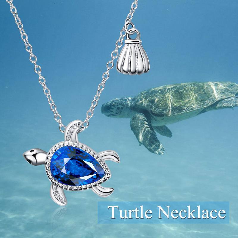 Sterling Silver Pear Shaped Crystal Sea Turtle Pendant Necklace