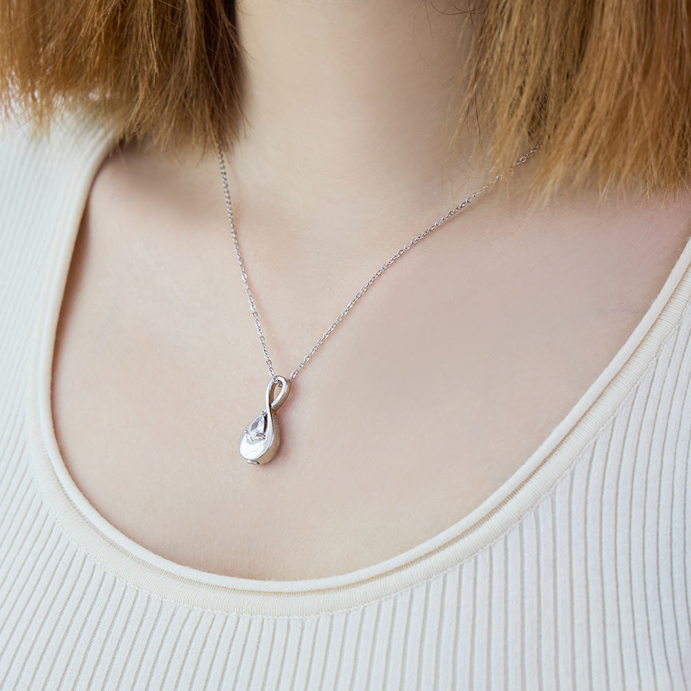Sterling Silver Pear Shaped Cubic Zirconia Infinite Symbol Urn Necklace for Ashes with Engraved Word