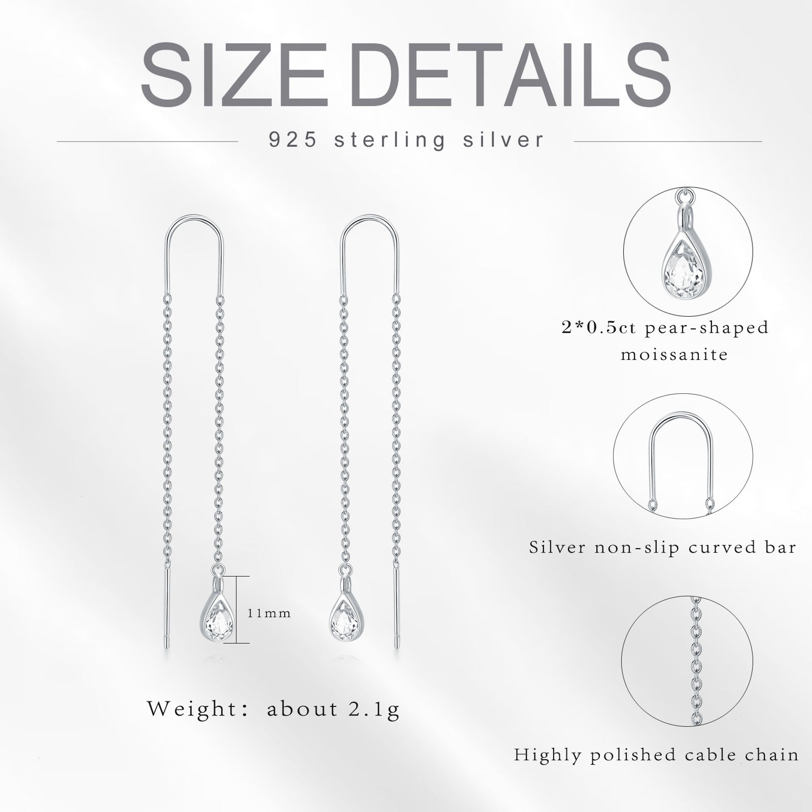 Sterling Silver Pear Moissanite Drop Shape Drop Earrings For Women