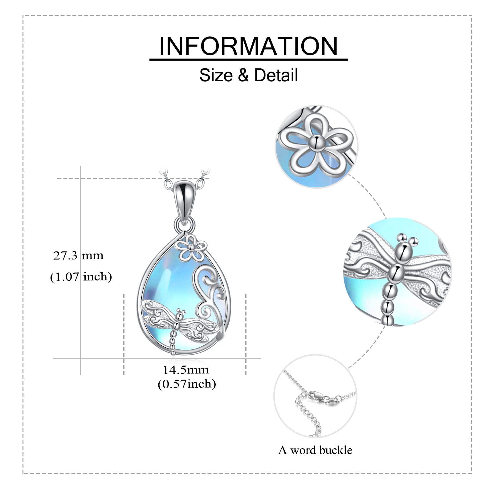 Sterling Silver Pear Shaped Moonstone Dragonfly Pendant Necklace