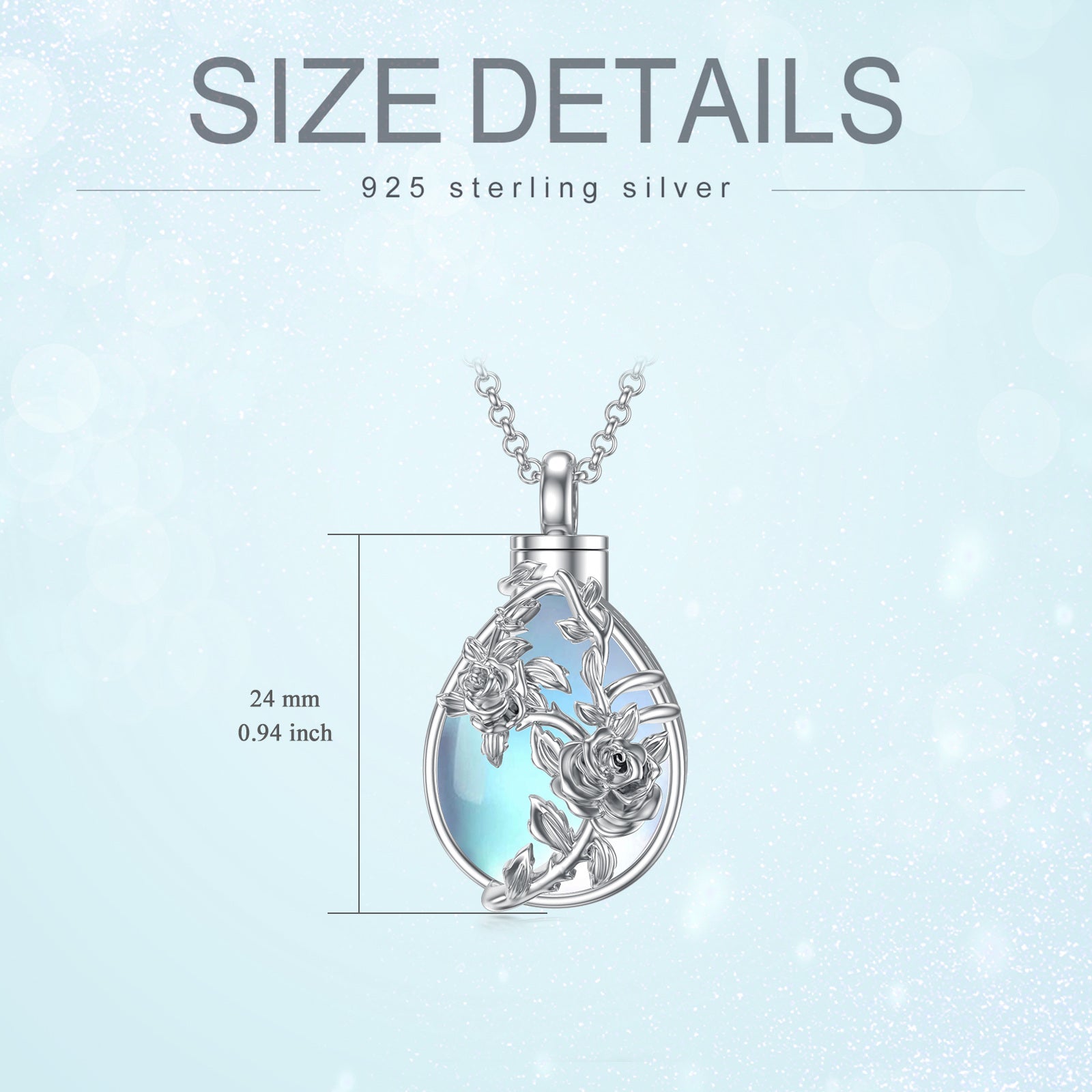 Sterling Silver Pear Shaped Moonstone Rose & Drop Shape Urn Necklace for Ashes