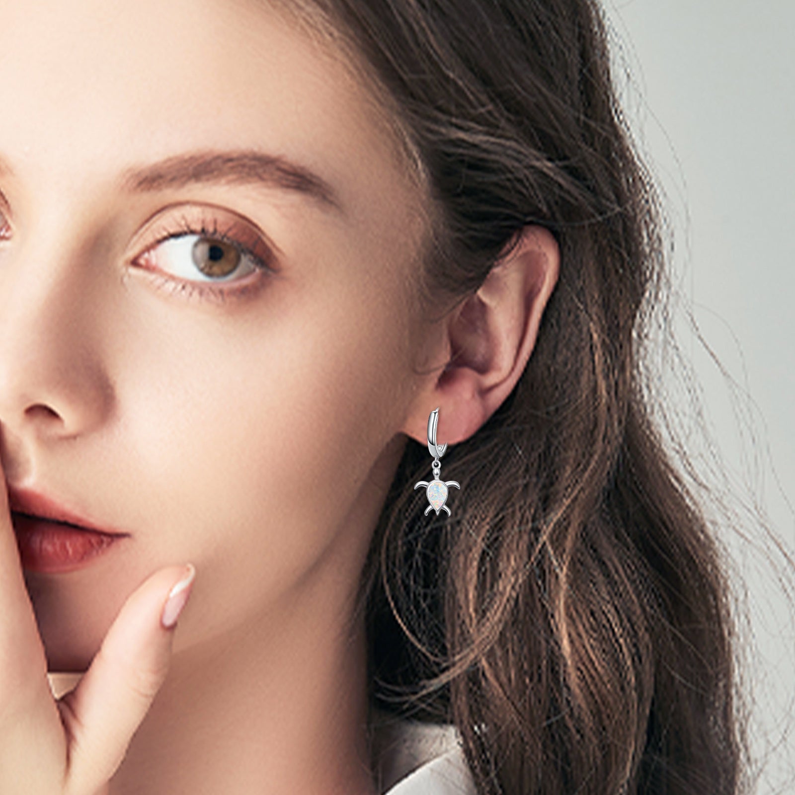 Sterling Silver Pear Shaped Opal Sea Turtle Drop Earrings