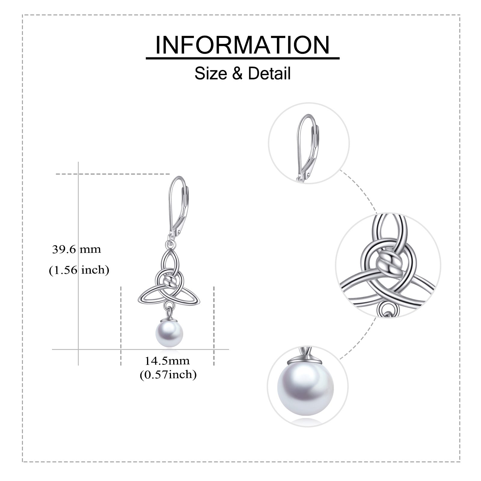 Sterling Silver Pearl Celtic Knot Lever-back Earrings