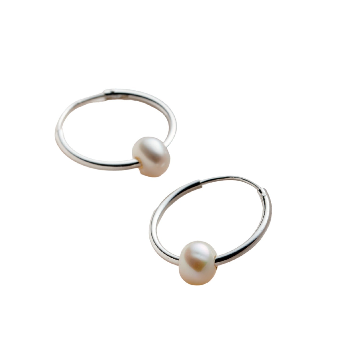 Sterling Silver Pearl Hoop Earrings