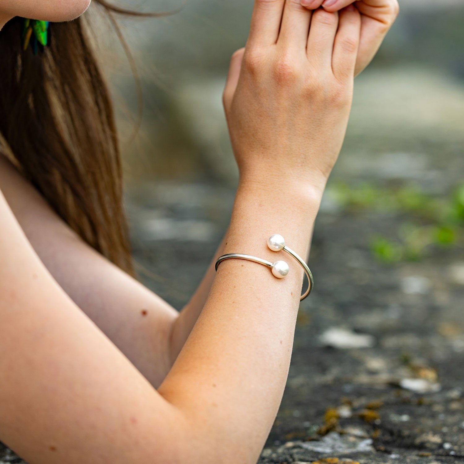 Bangle Bracelet Sterling Silver And Pearls Fine