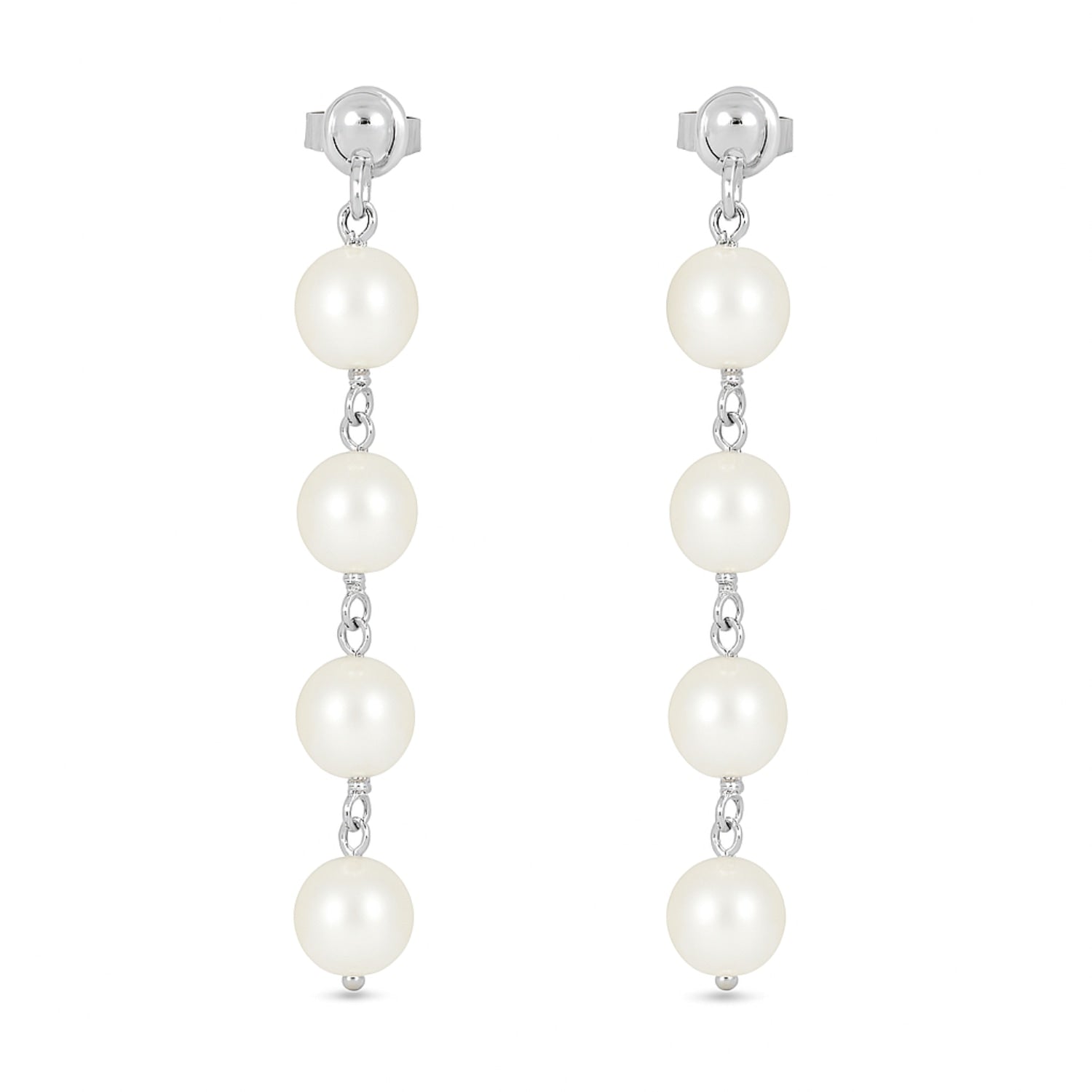 Sterling Silver Pendant Earrings With Four Natural Pearls