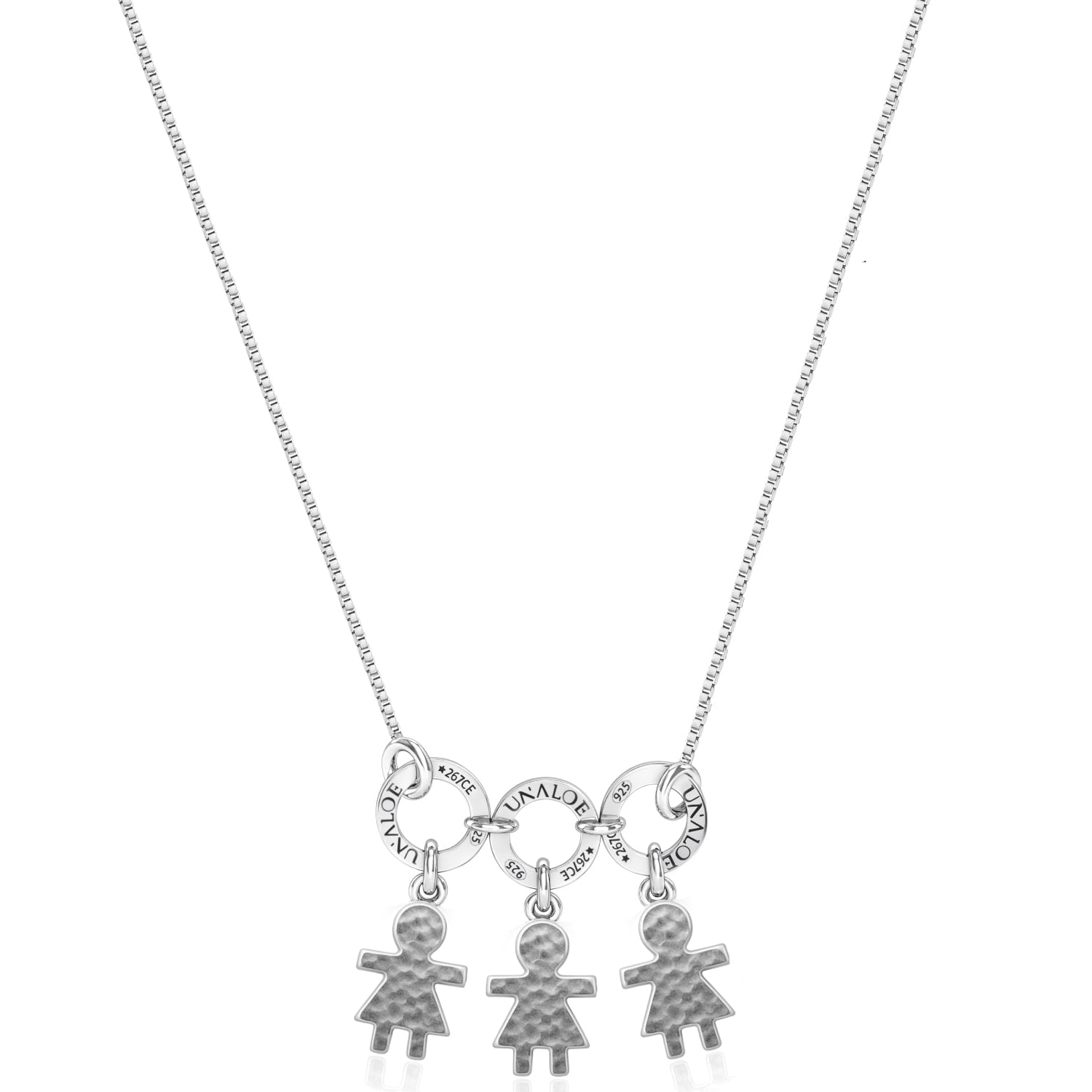 Sterling Silver Pendant Necklace With Three Child-Shaped Charms.